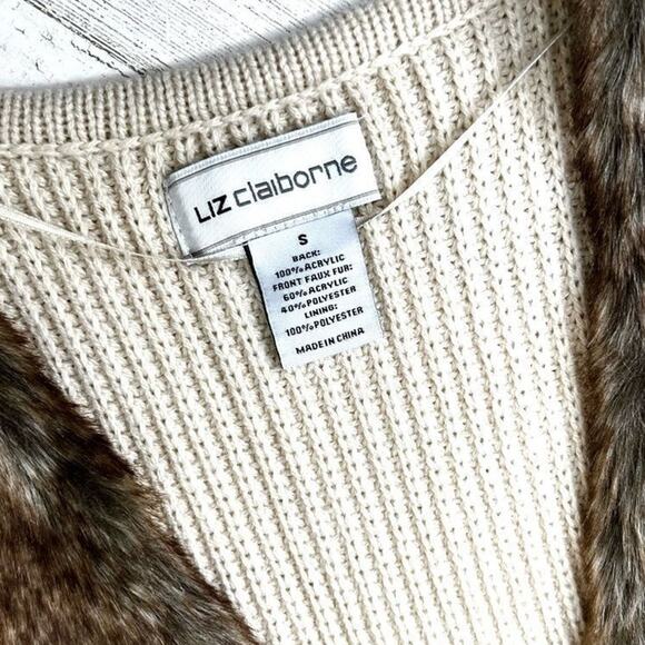 Liz Claiborne Womens Faux Fur Sweater Vest with Knit Back Size S Pockets - Picture 11 of 13